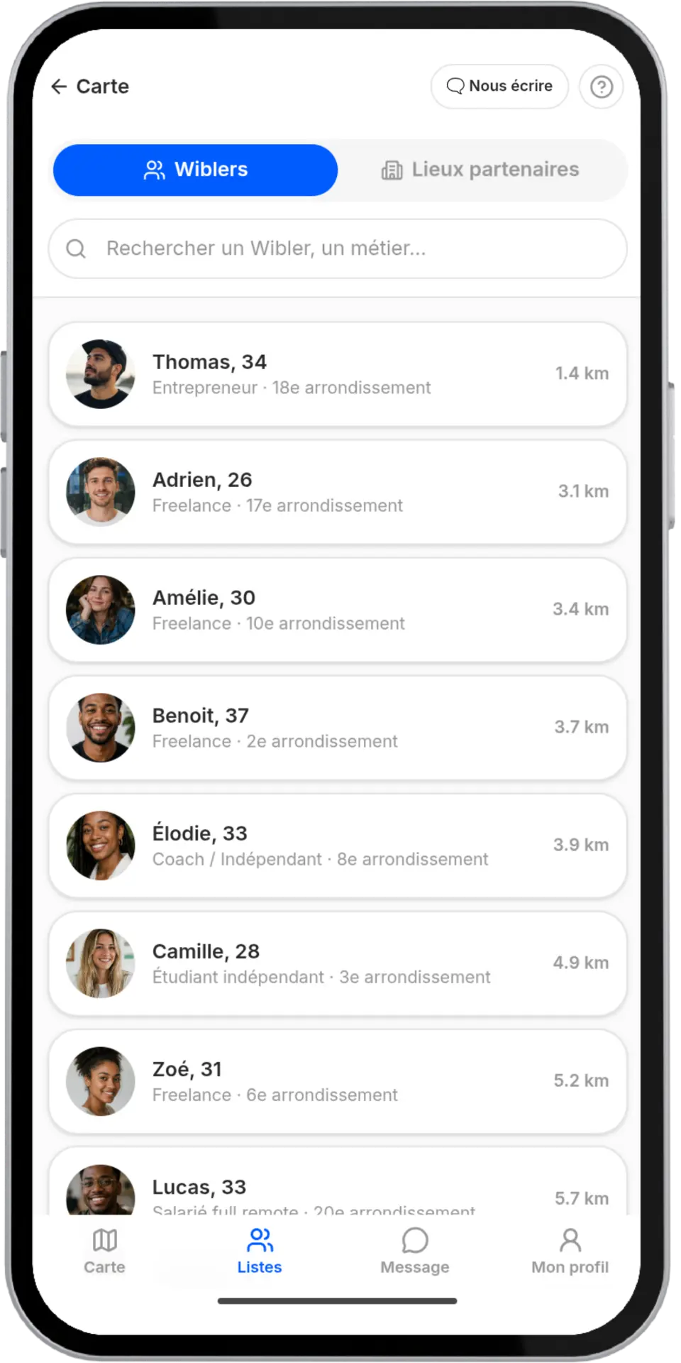 Liste des Wiblers autour de toi